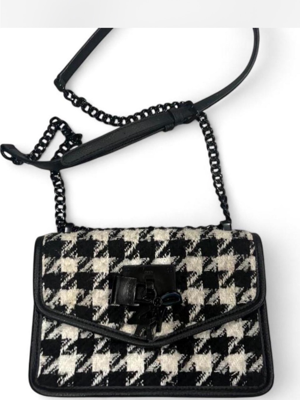 DKNY Black & White Houndstooth Chain Crossbody Bag